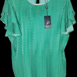 Adrianna Papell Green Striped Blouse